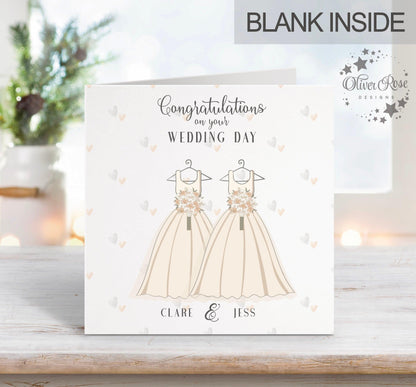 Wedding Day Card, Dress & Dress, Mrs & Mrs, Personalised Wedding Day Card